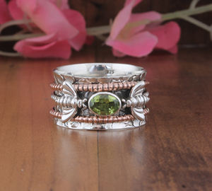 Bague en péridot vert naturel, argent sterling 925, bande perlée à pois, bijoux de fête classiques, bague en pierres précieuses pour femmes - Product Image 5