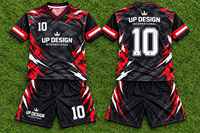 Ensemble de maillots et shorts de football personnalisés pour hommes, uniforme de football imprimé par sublimation, noir et rouge, vêtements de sport d'équipe, logo personnalisé, vente en gros