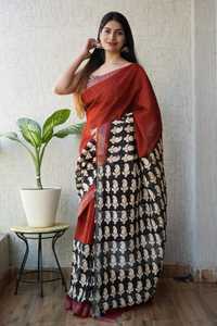 Vêtements ethniques indiens traditionnels en coton et lin pour femmes, sarees avec bordure jacquard et sarees imprimées numériquement, grossiste en sarees - Product Image 2
