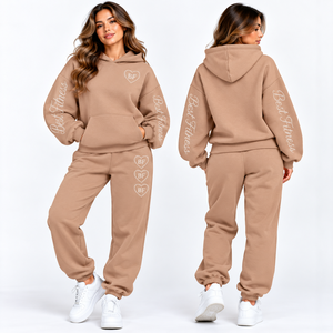 Nouveautés : Ensemble de survêtement en molleton oversize pour femme, tendance, 2 pièces, sweat-shirt et pantalon de survêtement à jambes larges - Product Image 1
