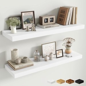 Acacia Wood <b>Rustic</b> Farmhouse Floating <b>Shelf</b> Distressed Cream Wholesale - Product Image 4