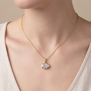 Colgante de Plata de Ley con Bisel de 10 mm, Circonita Cúbica Ovalada, Bañado en Oro, Colgante de Piedra de Nacimiento de Abril - Product Image 6