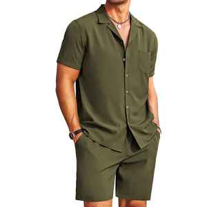 Ensemble 2 pièces décontracté et élégant pour homme, été 2026 : T-shirt en tissu éponge à manches courtes boutonné et short – Qualité supérieure - Product Image 1