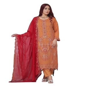 ชุดปาร์ตี้หนักสำหรับผู้หญิงชุดผ้าชีฟองปักลาย3ชิ้นชุด Punjabi ชุดกระโปรงยาวกระโปรงแมกซี่ - Product Image 1