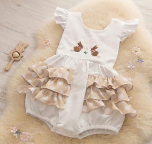 Robe pour filles en coton respirant avec nœuds français faits à la main, col chemise, tenue printemps-été pour filles - Product Image 3