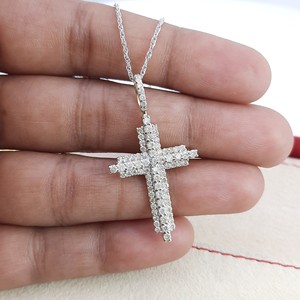 0.97 cttw สร้อยคอจี้เพชรธรรมชาติแบบตัดอย่างยอดเยี่ยมสำหรับผู้หญิงเงินสเตอร์ลิงสีทองห่วงโซ่ชุดง่ามทันสมัย - Product Image 2
