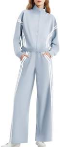 Conjunto Deportivo de 2 Piezas para Mujer Casly Lamiit, Sudadera con Cierre y Pantalones Anchos a Rayas en Contraste, Traje Deportivo para Viaje - Product Image 5