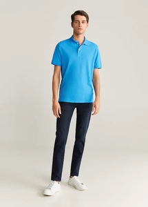 Polo de Manga Corta Azul Sólido para Hombre, 100% Algodón Piqué, Tejido Informal, Transpirable, Corte Regular - Product Image 4