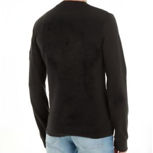 T-shirt à manches longues pour homme, col rond, texture, respirant, coupe ajustée, style décontracté, streetwear, mélange de coton - Product Image 3