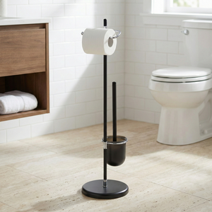 Soporte Moderno para Escobilla de Baño y Portarrollos de Papel, Cromado con Recubrimiento en Polvo, Ecológico, Independiente, para Baño, Sala de Estar, Hotel - Product Image 1