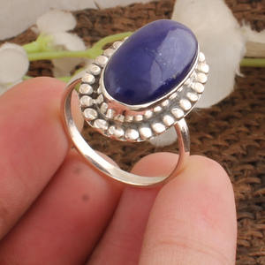 Natural <b>Lapis</b> <b>Lazuli</b> 925 Sterling Silver Dotted Beaded Band Blue Gemstone Wedding Classic Women's Vintage <b>Ring</b> Wholesale Jewelry - Product Image 3