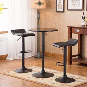 Belham <b>Adjustable</b> Height <b>Bar</b> Table and 2 Swivel <b>Stools</b> Round Top and Black Bonded Leather Black <b>Bar</b> Furniture Sets - Product Image 4
