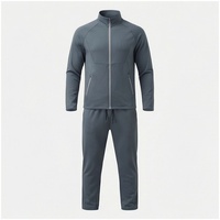 Ensemble de survêtement gris pour homme, manches longues, col montant, fermeture éclair sur le devant, couleur unie, respirant, coupe décontractée, vêtements d'automne