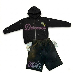 Ensemble de survêtement streetwear personnalisé, sweat à capuche zippé épais et short, ensemble 2 pièces, imprimé hip-hop pour homme - Product Image 6