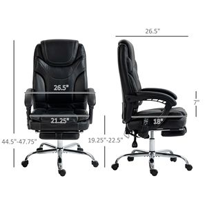 Sedia da Ufficio Nera con Massaggio a Vibrazione a 6 Punti, in Pelle PU, Riscaldata, Reclinabile, con Poggiapiedi - Product Image 3
