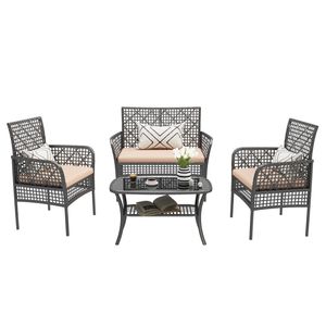 Set di Mobili da Giardino in 4 Pezzi, Sedie in Rattan PE con Tavolo in Vetro Temperato e Cuscini Morbidi - Product Image 5
