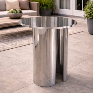 Mesa Auxiliar Moderna y Duradera de Acero Inoxidable Metal Drake, Acabado Pulido Espejo, Base Cilíndrica para Espacios de Vida de Lujo - Product Image 6