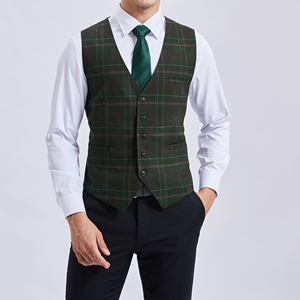 Chaleco formal de tartán a cuadros para hombre, ajuste slim, con hebilla ajustable en la espalda, diseño clásico para bodas y oficina. - Product Image 6