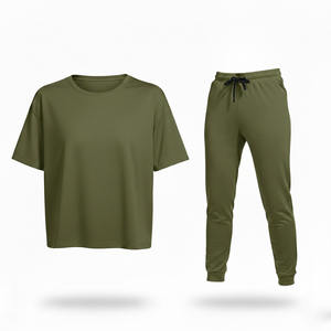 Ensemble de survêtement personnalisé pour femme en coton, t-shirt et pantalon de jogging, vente en gros, tenue décontractée deux pièces pour femme, ensemble t-shirt et pantalon de survêtement - Product Image 5