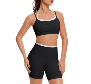 Ensemble de yoga pour femmes, 2 pièces, soutien-gorge de sport à col carré et short taille haute, respirant, séchage rapide, spandex/nylon, tenue de sport - Product Image 1