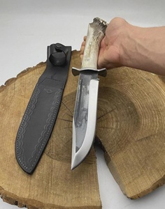 Couteau de chasse à pointe tombante, lame en acier Damas, manche en bois de cerf, couteau de survie pour l'extérieur - Product Image 3
