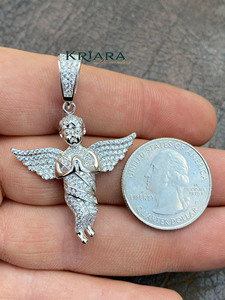 Pendentif ange en moissanite avec ailes rondes en moissanite, plaqué argent 925, bijoux chrétiens unisexes, luxe, à porter au quotidien - Product Image 2