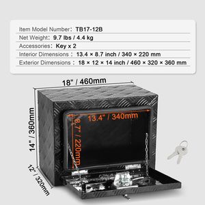 Cassetta Portautensili in Alluminio Resistente 18\" X 12\" X 14\" per Sottoscocca Camion, con Piastra Diamantata, Chiusura a Chiave, Impermeabile, per Pickup - Product Image 5