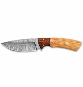 Couteau de camping artisanal en acier Damas, manche en bois bicolore, mosaïque de clous - Product Image 2
