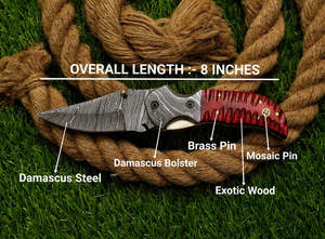 UA Supplies Industrial Grade Hand Forged Damascus Steel Clip Point Liner <b>Lock</b> Folding Pocket <b>Knife</b> Sculpted Wooden Handle - Product Image 5