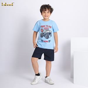 Boy's Short Sleeve T-<b>Shirt</b> Casual Style O-Neck Embroidered Jeep Blue Organic Cotton Flannel Printed Breathable Eco-Friendly - Product Image 3