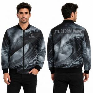 Blouson bomber gris paysage montagneux, polyester premium, fermeture éclair intégrale, léger, coupe-vent, pour homme, pour activités de plein air - Product Image 3