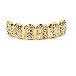 Grillz dentaire complet plaqué or 18 carats, style Hip Hop, entièrement serti de moissanite, ensemble supérieur et inférieur, pour fêtes et cosplay - Product Image 6