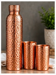 Botella de Agua de Cobre con Estampado de Mármol de Lujo Moderno, con Tapa y Dos Tazas a Juego, Juego de Bebidas Artístico y Portátil - Product Image 2