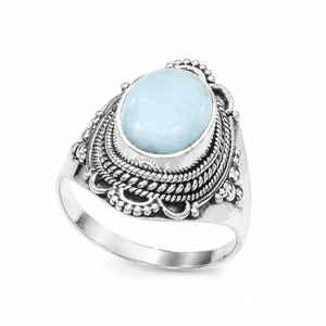 Natural Larimar Statement <b>Ring</b> 925 Sterling <b>Silver</b> Vintage Filigree <b>Ring</b> Handmade Boho Gemstone Jewelry Gift <b>for</b> Her <b>Men</b> Unisex - Product Image 6