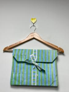 Womens <b>3</b> <b>Piece</b> Cotton Pajama <b>Set</b> Blue Green Striped Eco-Friendly Spring Summer Comfortable Fit Sleepwear <b>Lounge</b> Outfit - Product Image 4