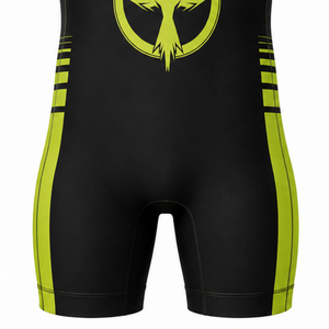 Combinaison de lutte sublimée pour hommes, vert néon et noir, en polyester, uniforme athlétique sans manches, vêtements d'entraînement et de compétition - Product Image 6