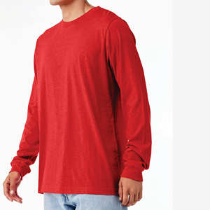 T-shirt à manches longues rouge pour homme, mélange de coton, col rond, décontracté, basique - Product Image 3