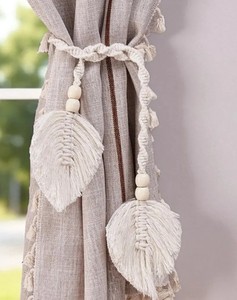 <b>Macrame</b> Leaf Curtain Tiebacks: Boho Cotton Window Decor - Product Image 1