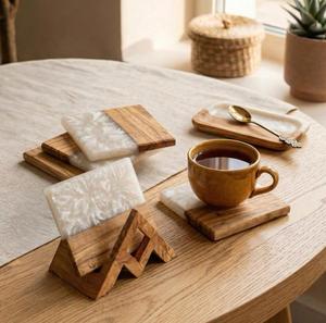 Premium Resin Wood Coaster Set Handcrafted Square Modern Design 350mm Diameter 5mm Thickness MN EXPORTS MNE-896 <b>Table</b> <b>Protection</b> - Product Image 6
