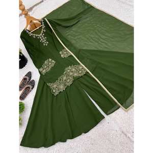 Ensemble haut-plazzo et dupatta pour femmes, vêtements de soirée, avec broderie et perles - Product Image 2