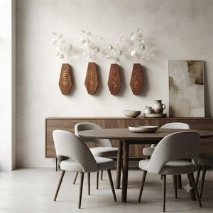 Vase de style moderne en bois massif sculpté à la main, de qualité excellente, à motif irrégulier, incassable, pour une utilisation sur le bureau, en intérieur, pour fleurs séchées - Product Image 2