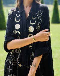 Premium Cotton Plaid Spring ODM Hand Embroidered Gold Night Sky Gentle High-low Hem Relaxed Oversized Shirt Dress Button-<b>down</b> - Product Image 3
