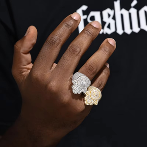 Iced Hamsa Hand <b>Ring</b> <b>Men</b> 18k Lab Grown Diamond Hip Hop Jewelry Shiny Luxury Large Statement Band Fashion - Product Image 1