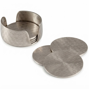 Metal Drink Coasters Set With Matching Holder Aluminum Round Cup <b>Mats</b> For <b>Bars</b> Hotels And Home Decor Wholesale Custom Logo - Product Image 1