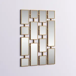 Modern Geometric Wall <b>Mirror</b> 32x48 Inch Abstract Design <b>Gold</b> <b>Frame</b> Home Decor Living Room Accent <b>Mirror</b> - Product Image 2