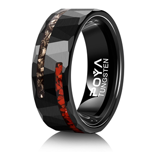 Anillo de carburo de tungsteno con hueso de dinosaurio diagonal y meteorito, alianza de boda de 8 mm para hombre y mujer, joyería de coleccionista al por mayor - Product Image 2