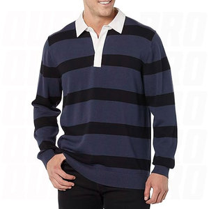Custom High Quality Fashion Long Sleeve Polo <b>T</b> <b>Shirts</b> <b>Collar</b> Rugby Striped Polo <b>Shirt</b> for Men Sportswear Rugby Polo <b>Shirts</b> - Product Image 3