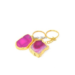 Porte-clés en tranche d'agate bleue de haute qualité, cristaux de pierres semi-précieuses pour la guérison, boules de pierres précieuses métaphysiques, vente en gros - Product Image 5