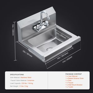 Lavello Commerciale in Acciaio Inossidabile con Rubinetto a Parete, Piccolo Lavabo per Lavaggio Mani, Lavello Multiuso per Lavaggio Piatti e Sterilizzazione - Product Image 4