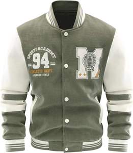 Blouson Bomber en Laine pour Homme, Col Montant, Fermeture Éclair, Patchs Lettres, Respirant, Séchage Rapide, Décontracté - Product Image 1